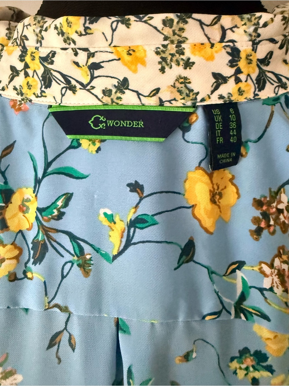 C. Wonder Light Blue Floral Blouse with Yellow Blooms - Picture 3 of 4